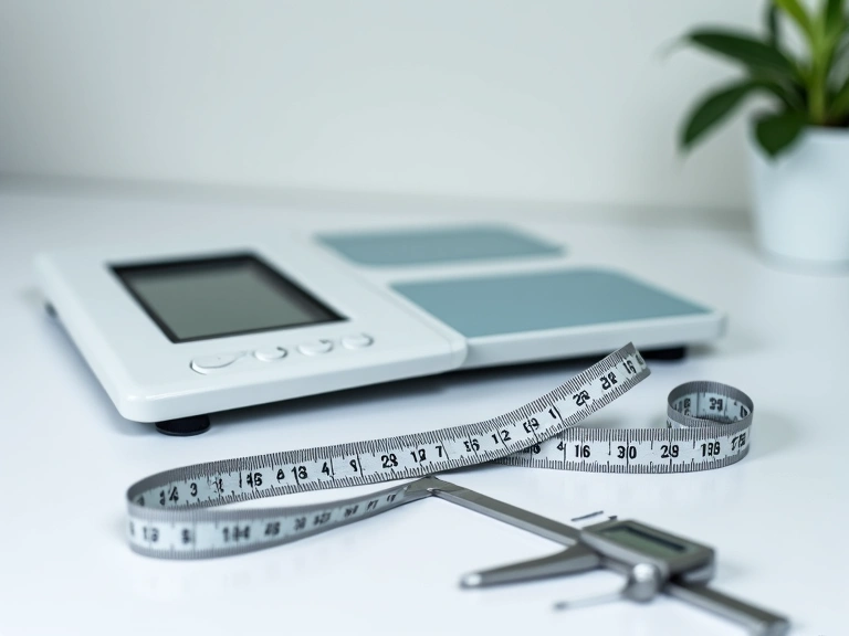 Instrumentos de medición corporal y una báscula